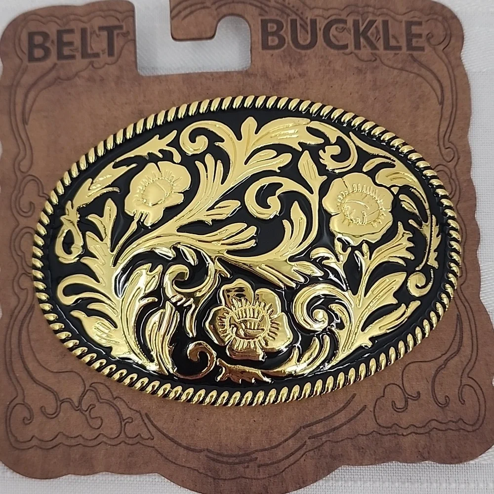Floral Etched Silver Tone‎ Oval Western Belt Buckle NWT
